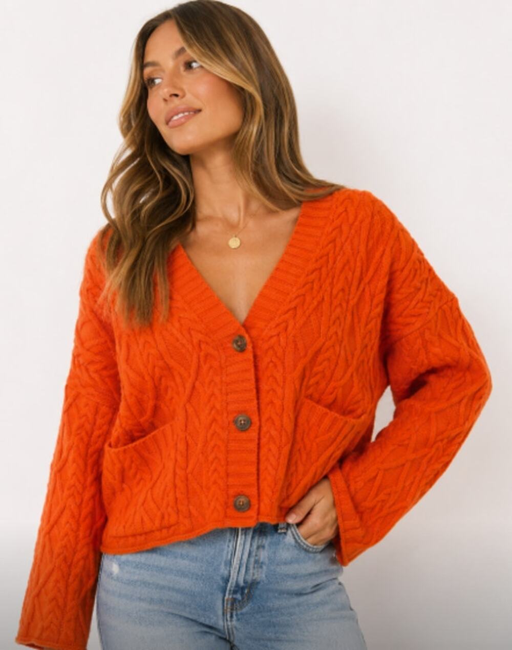 New VICI Orange Cable Knit Button Cardigan Oversized Sweater Size Small